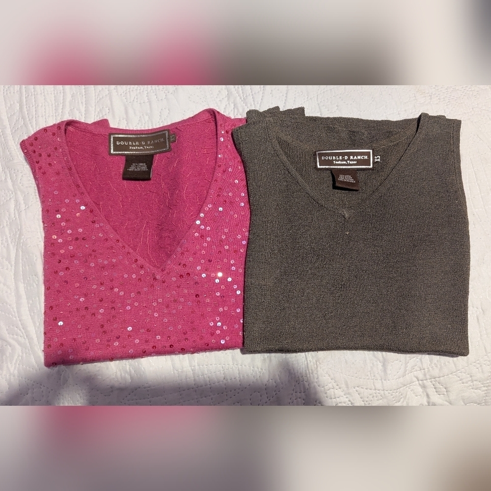 Double D Ranch  Bundle Pink Sequin and Gray Knit Tops